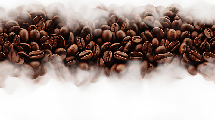 JPG 편집이미지 커피 백그라운드 사람없음 갈색 원두 흰색 연기 로스팅 편집실사 AI컴퓨터그래픽 AI콘텐츠 음료 컬러 CG 파일형식