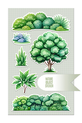 PSD 나무 스티커 잎 일러스트 자연 사람없음 초록색 세트 돌_바위 풀 풀잎 오브젝트 엘리먼트 국내일러스트 식물 컬러 풀_식물 생태계 파일형식