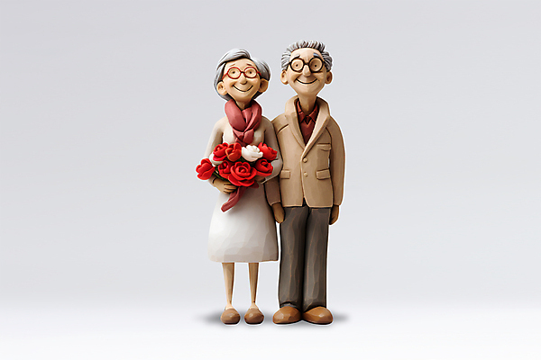 전신 PSD 편집이미지 여자 할아버지 노년 남자 할머니 인형 꽃다발 서기 들기 두명 노부부 다정 클레이아트 노인만 이미지편집 부부 꽃 컨셉 모션 사람 성인 공예 점토 성인만 파일형식