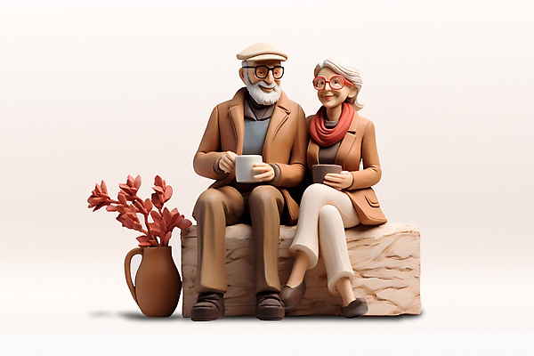 전신 PSD 편집이미지 여자 할아버지 노년 남자 화분 할머니 인형 앉기 두명 목재 노부부 다정 다리꼬기 클레이아트 노인만 이미지편집 나무 부부 컨셉 재료 모션 사람 성인 공예 점토 성인만 파일형식