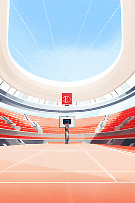 PSD 스포츠 백그라운드 일러스트 하늘 농구 사람없음 빨간색 스타디움 경기장 골대 객석 국내일러스트 컬러 스포츠시설 구기 파일형식