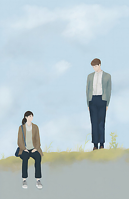 JPG 전신 구름 여학생 여자 남자 남학생 가방 일러스트 학교 청소년 하늘 서기 앉기 잔디 초원 두명 스쿨라이프 십대만 국내일러스트 AI일러스트 AI콘텐츠 자연요소 식물 학생 라이프스타일 잡화 교육 모션 사람 파일형식