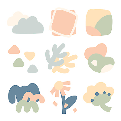 구름 문양 꽃 스티커 무늬 일러스트 추상 사람없음 세트 컬러풀 라벨 오브젝트 심플 엘리먼트 파스텔톤 미니멀 국내일러스트 AI파일 자연요소 식물 컬러 프레임 파일형식 벡터