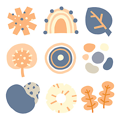 문양 스티커 잎 무늬 일러스트 추상 사람없음 파란색 세트 컬러풀 라벨 주황색 원형 오브젝트 심플 엘리먼트 미니멀 국내일러스트 AI파일 도형 식물 컬러 프레임 파일형식 벡터