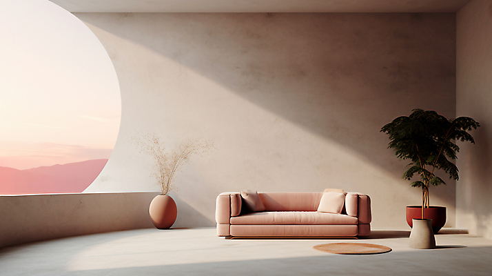 JPG 나무 편집이미지 화분 쿠션 산 실내 사람없음 인테리어 소파 햇빛 카펫 공간 베이지색 편집실사 AI포토 AI콘텐츠 식물 디자인 컬러 의자 내부 태양 CG 파일형식