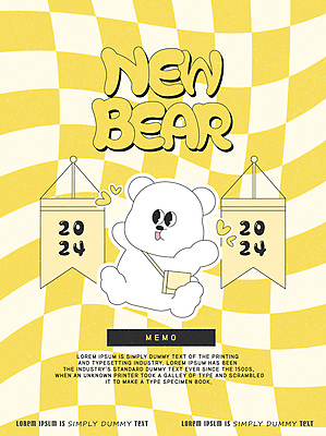 템플릿 편집 캐릭터 디자인 선 곰 이야기 타이포그라피 사람없음 노란색 귀여움 하트 깃발 스토리 왜곡 이미지템플릿 AI파일 모양 동물 문자 컬러 컨셉 포유류 파일형식 벡터