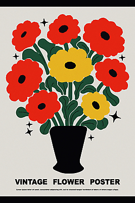 식물 꽃 포스터 화분 일러스트 회색배경 사람없음 그래픽 꽃병 빈티지 팬시 미니멀 국내일러스트 AI파일 백그라운드 컨셉 회색 파일형식 벡터