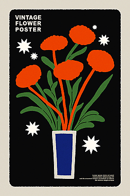 식물 꽃 포스터 화분 일러스트 사람없음 그래픽 꽃병 빈티지 팬시 미니멀 국내일러스트 AI파일 컨셉 파일형식 벡터