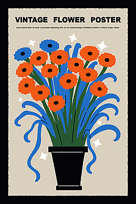 식물 꽃 포스터 화분 일러스트 회색배경 사람없음 그래픽 빈티지 팬시 미니멀 국내일러스트 AI파일 백그라운드 컨셉 회색 파일형식 벡터