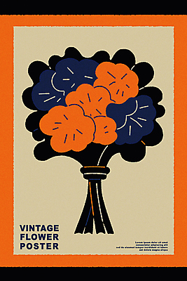 식물 꽃 포스터 꽃다발 일러스트 사람없음 그래픽 빈티지 팬시 미니멀 국내일러스트 AI파일 컨셉 파일형식 벡터