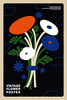 식물 꽃 포스터 꽃다발 일러스트 사람없음 그래픽 빈티지 팬시 미니멀 국내일러스트 AI파일 컨셉 파일형식 벡터