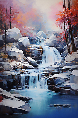 JPG 나무 백그라운드 겨울 일러스트 자연 풍경 사람없음 폭포 돌_바위 눈 질감 유화 국내일러스트 AI일러스트 AI콘텐츠 자연요소 식물 계절 날씨 미술 생태계 파일형식