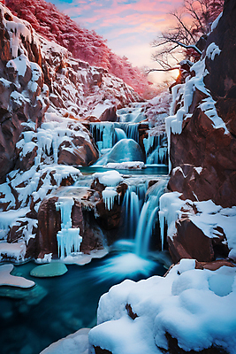 JPG 나무 백그라운드 겨울 일러스트 자연 풍경 사람없음 절벽 폭포 돌_바위 눈 국내일러스트 AI일러스트 AI콘텐츠 자연요소 식물 계절 날씨 생태계 파일형식