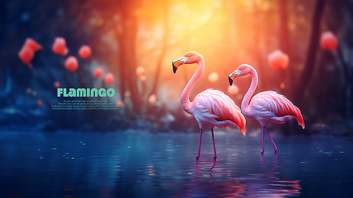 PSD 편집이미지 백그라운드 두마리 조류 사람없음 플라밍고 이미지편집 동물 2 파일형식