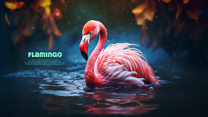 PSD 편집이미지 분홍색 백그라운드 잎 조류 사람없음 수면 플라밍고 이미지편집 식물 동물 컬러 물 파일형식