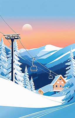 PSD 나무 백그라운드 겨울 일러스트 하늘 스키장 아웃도어 풍경 사람없음 레포츠 파란색 노을 숲 산장 리프트 슬로프 겨울풍경 설산 산맥 국내일러스트 자연요소 식물 계절 컬러 레저 산 파일형식