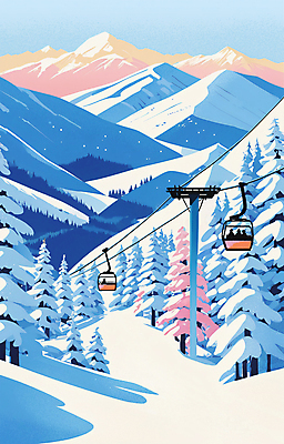 PSD 나무 백그라운드 겨울 일러스트 하늘 스키 스키장 아웃도어 풍경 사람없음 레포츠 파란색 숲 리프트 슬로프 겨울풍경 설산 산맥 국내일러스트 식물 계절 컬러 레저 겨울스포츠 산 파일형식