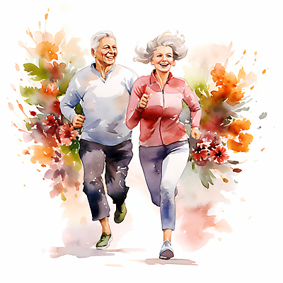 JPG 여자 할아버지 노년 남자 꽃 행복 할머니 일러스트 미소 웃음 두명 달리기 운동 노부부 러닝 노인만 국내일러스트 AI일러스트 AI콘텐츠 식물 부부 감정 모션 표정 건강 사람 성인 성인만 파일형식