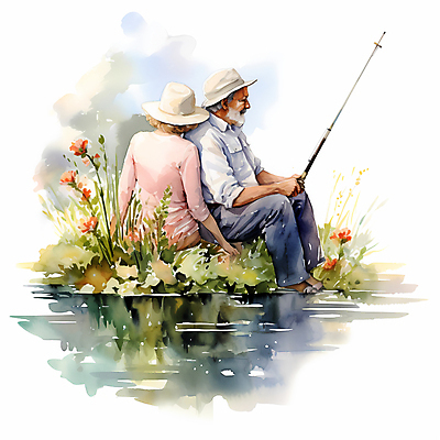 JPG 전신 여자 할아버지 노년 남자 행복 할머니 일러스트 낚시 미소 웃음 앉기 상반신 두명 노부부 기댐 낚싯대 노인만 국내일러스트 AI일러스트 AI콘텐츠 부부 감정 모션 레저 표정 사람 성인 낚시용품 성인만 파일형식