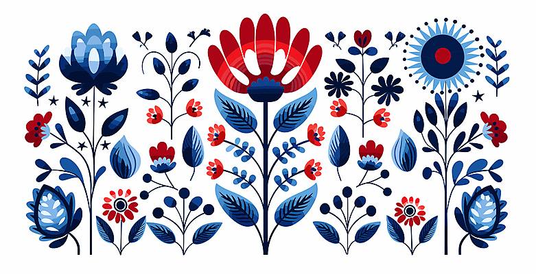식물 꽃 줄기 잎 일러스트 사람없음 빨간색 파란색 편집소스 국내일러스트 AI파일 컬러 파일형식 벡터