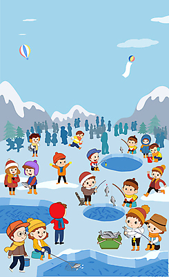 구름 여자 남자 일러스트 낚시 산 어류 들기 이벤트 여러명 성인 축제 낚싯대 군중 양동이 얼음낚시 산천어 성인만 국내일러스트 AI파일 자연요소 다수 모션 레저 사람 수중동물 낚시용품 민물고기 파일형식 벡터