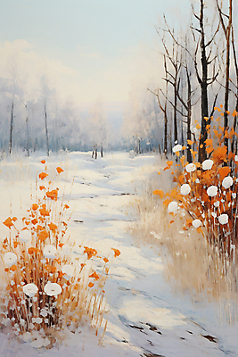 JPG 나무 꽃 백그라운드 설경 겨울 일러스트 자연 풍경 사람없음 설원 눈 유화 국내일러스트 AI일러스트 AI콘텐츠 자연요소 식물 계절 날씨 눈_날씨 미술 생태계 파일형식