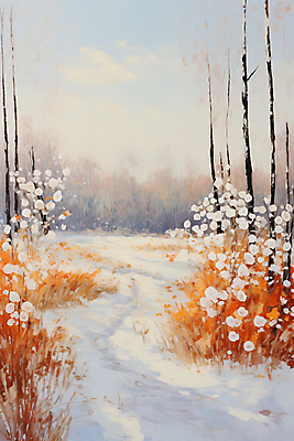 JPG 나무 꽃 백그라운드 설경 겨울 일러스트 자연 풍경 사람없음 설원 눈 유화 국내일러스트 AI일러스트 AI콘텐츠 자연요소 식물 계절 날씨 눈_날씨 미술 생태계 파일형식