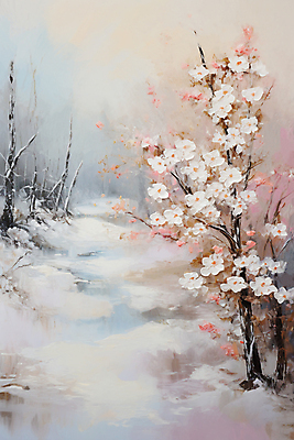 JPG 나무 꽃 백그라운드 설경 겨울 일러스트 자연 풍경 사람없음 설원 눈 유화 국내일러스트 AI일러스트 AI콘텐츠 자연요소 식물 계절 날씨 눈_날씨 미술 생태계 파일형식