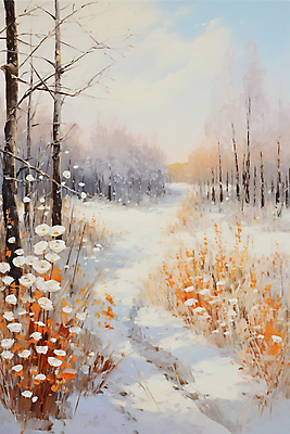 JPG 나무 꽃 백그라운드 설경 겨울 일러스트 자연 풍경 사람없음 설원 눈 유화 국내일러스트 AI일러스트 AI콘텐츠 자연요소 식물 계절 날씨 눈_날씨 미술 생태계 파일형식