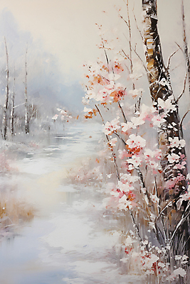 JPG 나무 꽃 백그라운드 설경 겨울 일러스트 자연 풍경 사람없음 설원 눈 유화 국내일러스트 AI일러스트 AI콘텐츠 자연요소 식물 계절 날씨 눈_날씨 미술 생태계 파일형식