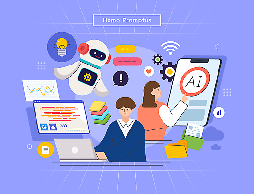 여자 남자 말풍선 일러스트 전구 상반신 성인 두명 노트북 스마트폰 보라색 자료 터치 정보 타이핑 로봇 톱니바퀴 파일 폴더 와이파이 인터넷창 성인만 코딩 AI_인공지능 호모프롬프트 2024트렌드 국내일러스트 AI파일 컬러 인터넷 사람 전자제품 핸드폰 스마트기기 유행 무선인터넷 신조어 컴퓨터교육 파일형식 벡터 2024년