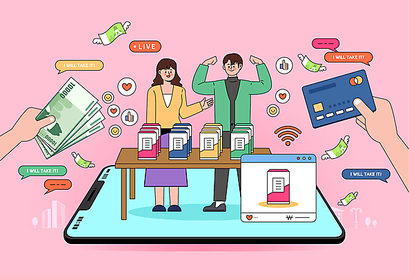 전신 손 여자 남자 분홍색 말풍선 지폐 일러스트 들기 손짓 성인 두명 신체부위 스마트폰 하트 신용카드 따봉 이모티콘 인터넷창 라이브 쇼호스트 홈쇼핑 성인만 인플루언서 라이브커머스 2024트렌드 디토소비 국내일러스트 AI파일 모양 직업 컬러 돈 인터넷 모션 사람 금융 핸드폰 스마트기기 쇼핑 유행 최고 신조어 모바일쇼핑 파일형식 벡터 2024년 유명인