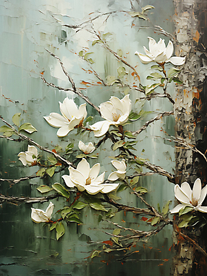 JPG 편집이미지 백그라운드 잎 페인팅 붓터치 사람없음 디지털합성 목련 유화 편집소스 이미지편집 편집실사 식물 꽃 미술 CG 파일형식