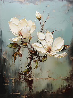 JPG 편집이미지 백그라운드 잎 페인팅 붓터치 사람없음 디지털합성 목련 유화 편집소스 이미지편집 편집실사 식물 꽃 미술 CG 파일형식