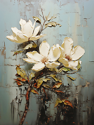 JPG 편집이미지 백그라운드 잎 페인팅 붓터치 사람없음 디지털합성 목련 유화 편집소스 이미지편집 편집실사 식물 꽃 미술 CG 파일형식