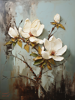 JPG 편집이미지 백그라운드 잎 페인팅 붓터치 사람없음 디지털합성 목련 유화 편집소스 이미지편집 편집실사 식물 꽃 미술 CG 파일형식