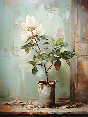 JPG 편집이미지 백그라운드 잎 페인팅 붓터치 사람없음 꽃병 디지털합성 목련 유화 편집소스 이미지편집 편집실사 식물 꽃 미술 CG 파일형식