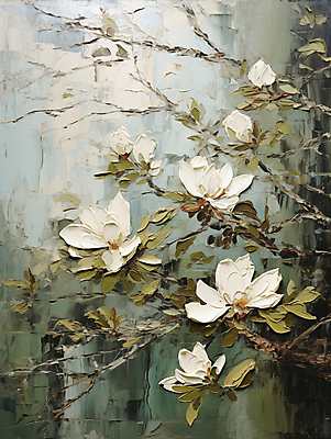 JPG 편집이미지 백그라운드 잎 페인팅 붓터치 사람없음 디지털합성 목련 유화 편집소스 이미지편집 편집실사 식물 꽃 미술 CG 파일형식