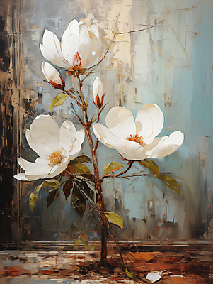 JPG 편집이미지 백그라운드 잎 페인팅 붓터치 사람없음 디지털합성 목련 유화 편집소스 이미지편집 편집실사 식물 꽃 미술 CG 파일형식