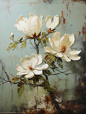 JPG 편집이미지 백그라운드 잎 페인팅 붓터치 사람없음 디지털합성 목련 유화 편집소스 이미지편집 편집실사 식물 꽃 미술 CG 파일형식