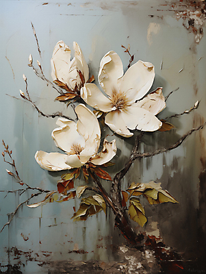 JPG 편집이미지 백그라운드 잎 페인팅 붓터치 사람없음 디지털합성 목련 유화 편집소스 이미지편집 편집실사 식물 꽃 미술 CG 파일형식