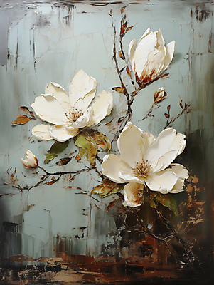 JPG 편집이미지 백그라운드 잎 페인팅 붓터치 사람없음 디지털합성 목련 유화 편집소스 이미지편집 편집실사 식물 꽃 미술 CG 파일형식