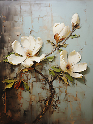 JPG 편집이미지 백그라운드 잎 페인팅 붓터치 사람없음 디지털합성 목련 유화 편집소스 이미지편집 편집실사 식물 꽃 미술 CG 파일형식