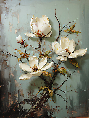 JPG 편집이미지 백그라운드 잎 페인팅 붓터치 사람없음 디지털합성 목련 유화 편집소스 이미지편집 편집실사 식물 꽃 미술 CG 파일형식