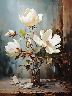 JPG 편집이미지 꽃잎 백그라운드 잎 페인팅 붓터치 사람없음 꽃병 디지털합성 목련 유화 편집소스 이미지편집 편집실사 식물 꽃 미술 CG 파일형식