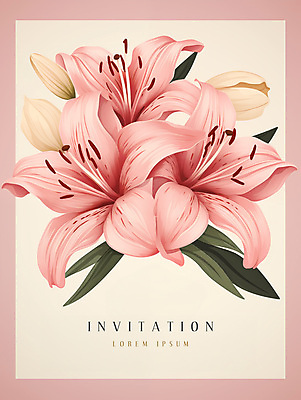 PSD 편집이미지 분홍색 잎 사람없음 사각형 백합 초대장 이미지편집 카드프레임 도형 식물 꽃 컬러 카드_감사 프레임 파일형식