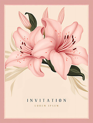 PSD 편집이미지 분홍색 잎 사람없음 사각형 백합 초대장 이미지편집 카드프레임 도형 식물 꽃 컬러 카드_감사 프레임 파일형식