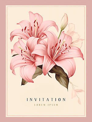 PSD 편집이미지 분홍색 잎 사람없음 사각형 백합 초대장 이미지편집 카드프레임 도형 식물 꽃 컬러 카드_감사 프레임 파일형식