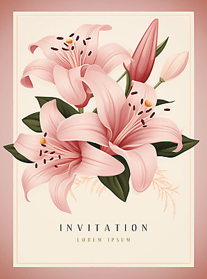 PSD 편집이미지 분홍색 잎 사람없음 사각형 백합 초대장 이미지편집 카드프레임 도형 식물 꽃 컬러 카드_감사 프레임 파일형식