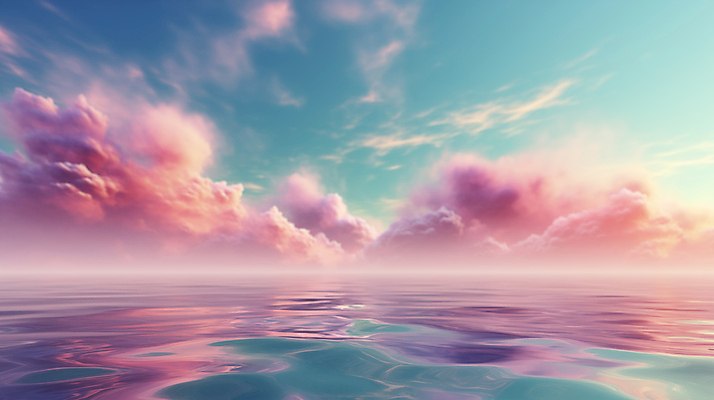 JPG 구름 편집이미지 물결 바다 분홍색 백그라운드 풍경 사람없음 안개 디지털합성 파스텔톤 수평선 편집소스 편집실사 AI컴퓨터그래픽 AI콘텐츠 자연요소 컬러 날씨 CG 파일형식